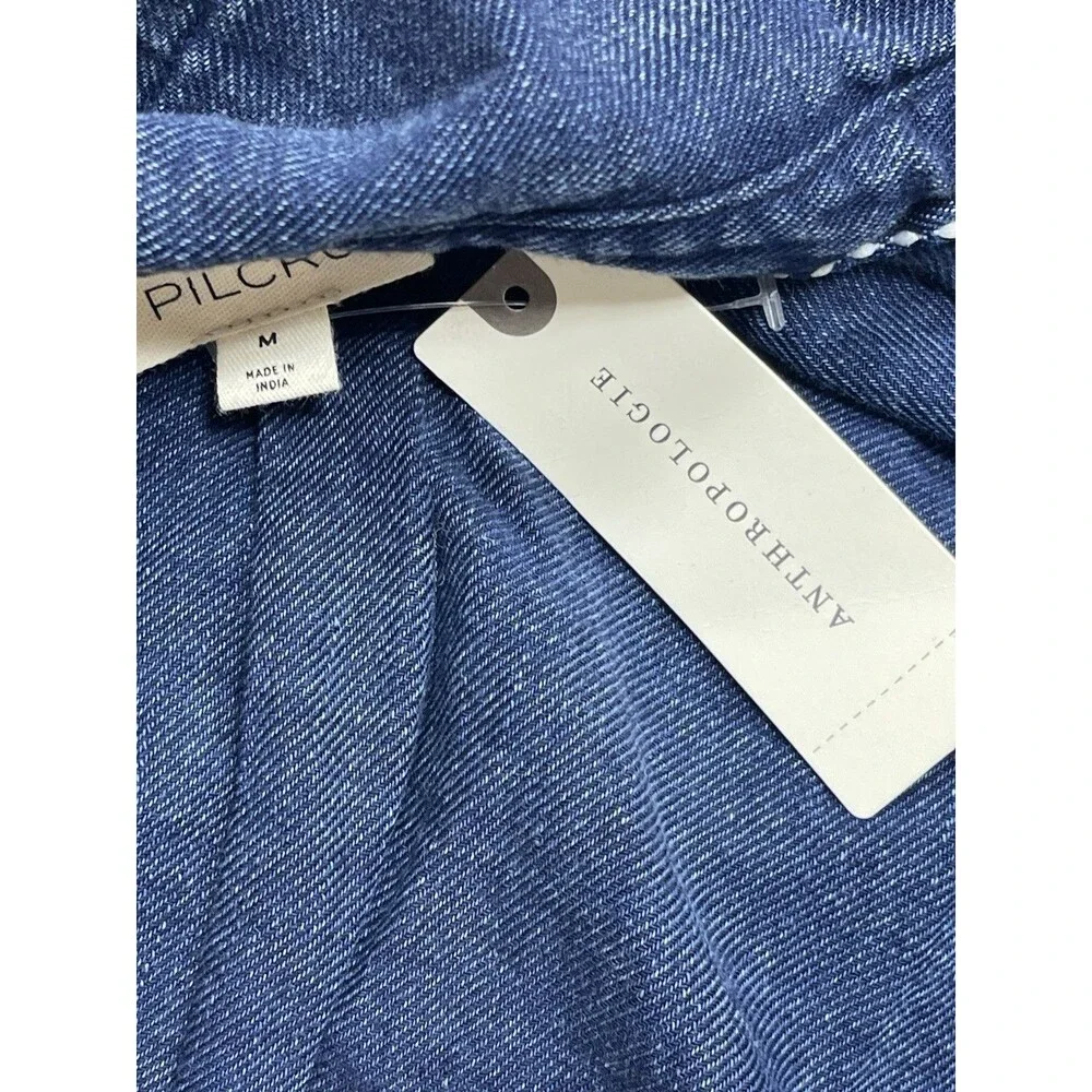 Anthropologie Pilcro Dress Wrap Midi Blue V Neck Cotton Preppy Boho Medium NWT